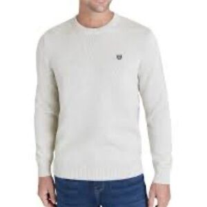 Chaps men's size Large cream crew neck long sleeve knit sweater 100% cotton
